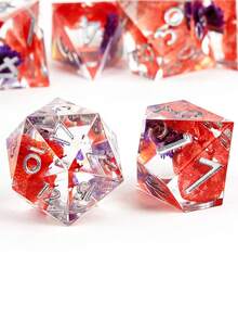 JOYLORD Resin Sharp Edge D&D Dice Set - 7pcs Resin Polyhedral Dice For - Dice Set For D&D RPG Games - Translucent Role Playing Dice Set D20 D10 D8 D6 D4 - Red - View 2