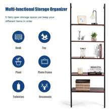 Wall Shelf With 5 Levels, Ladder Shelf Made Of Iron And Wood, Metal Shelf In Industrial Design, Bathroom Shelf Mounted On The Wall, Stable, Lots Of Storage Space, Shelf For Bathroom, Living Room (Brown) - Brown - View 6
