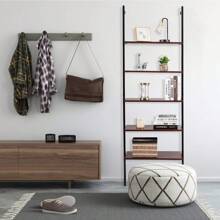 Wall Shelf With 5 Levels, Ladder Shelf Made Of Iron And Wood, Metal Shelf In Industrial Design, Bathroom Shelf Mounted On The Wall, Stable, Lots Of Storage Space, Shelf For Bathroom, Living Room (Brown) - Brown - View 1