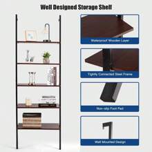 Wall Shelf With 5 Levels, Ladder Shelf Made Of Iron And Wood, Metal Shelf In Industrial Design, Bathroom Shelf Mounted On The Wall, Stable, Lots Of Storage Space, Shelf For Bathroom, Living Room (Brown) - Brown - View 7