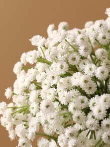 3支/9支仿真满天星花束，PE材质，迷你仿真干花，适用于婚礼、生日、新娘送礼会装饰、秋季、万圣节、感恩节、圣诞节装饰、家居、房间、餐桌、咖啡厅装饰、摄影道具、毕业礼物、仿真植物 - 白色 - 查看 6