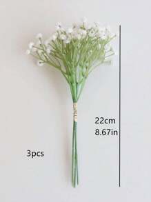 3支/9支仿真满天星花束，PE材质，迷你仿真干花，适用于婚礼、生日、新娘送礼会装饰、秋季、万圣节、感恩节、圣诞节装饰、家居、房间、餐桌、咖啡厅装饰、摄影道具、毕业礼物、仿真植物 - 白色 - 查看 3