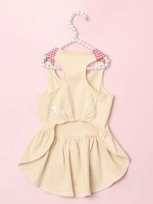 1件小貓小狗用帶胸背帶可愛熊圖案格紋領帶運動連衣裙,適用於四季室內外穿著 - 彩色 - 查看 5