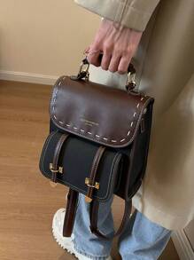 輕巧、便攜、復古色塊小背包/斜挎包，女生學生書包，大學、商務、上班、上學、校園、攜帶方便、電腦隔層、大容量，適用於青少女、女性、大學生、高中生、中學生、戶外、旅行、外出、初級學校、辦公室 - 黑色 - 查看 4