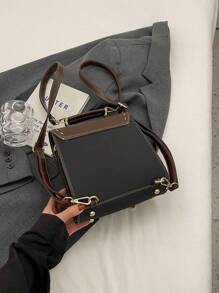 輕巧、便攜、復古色塊小背包/斜挎包，女生學生書包，大學、商務、上班、上學、校園、攜帶方便、電腦隔層、大容量，適用於青少女、女性、大學生、高中生、中學生、戶外、旅行、外出、初級學校、辦公室 - 黑色 - 查看 8