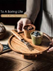 1個木質高腳托盤,適用於家用水果盤、客廳小食盤、餐廳甜點/蛋糕盤 - 棕色 - 查看 5