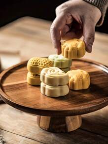 1個木質高腳托盤,適用於家用水果盤、客廳小食盤、餐廳甜點/蛋糕盤 - 棕色 - 查看 3