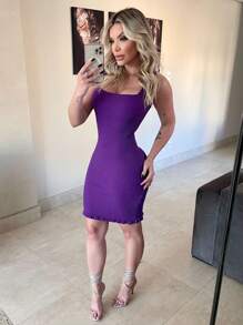 Tricot Modal短裙連衣裙,夏季波浪邊設計 - 紫色 - 查看 2