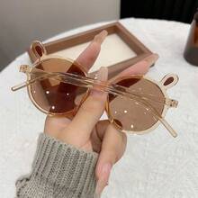 1pc Children's Round Plastic Frame Fashion Glasses Suitable For Daily Use - Champagne - View 3