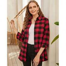 Camisa Manga Larga Cuadros Para Mujer - Rojo - Ver 7