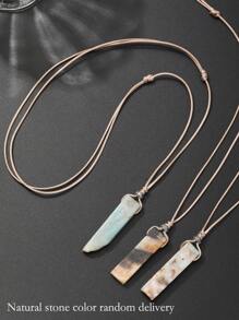 1件天然石材不对称长方形吊坠手工编织个性化项链 - 項鍊 - 查看 6