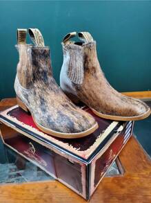 Porque usted lo solicito llegaron los botines vaqueros, 100% piel de pelo genuina, suela cocido, tabla de tallas( US7.5-MX25.5, US8-MX26, US8.5-MX26.5, US9-MX27) - cafe - Ver 1