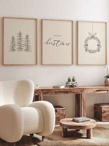 3 件/套現代簡約槲寄生聖誕樹藝術印刷品適合聖誕牆裝飾 - 彩色 - 查看 1