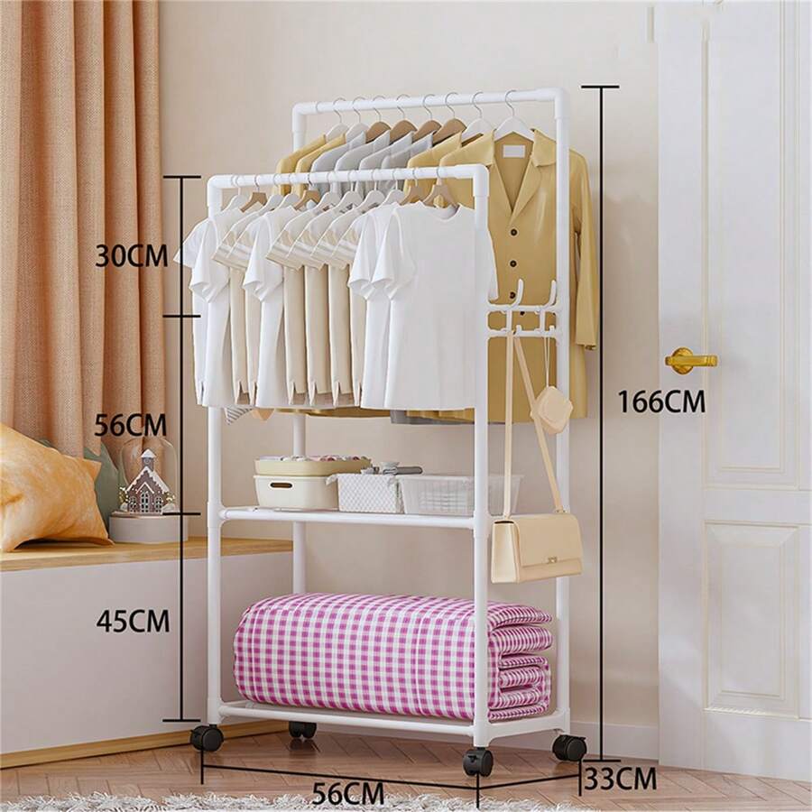 1入組calmootey雙桿衣架,滾輪掛衣架,臥室、客廳、服飾店的便攜式衣物組織者,黑色