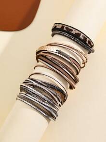 3pcs/set Mixed Color Genuine Leather Bracelet Set - Multicolor - View 2