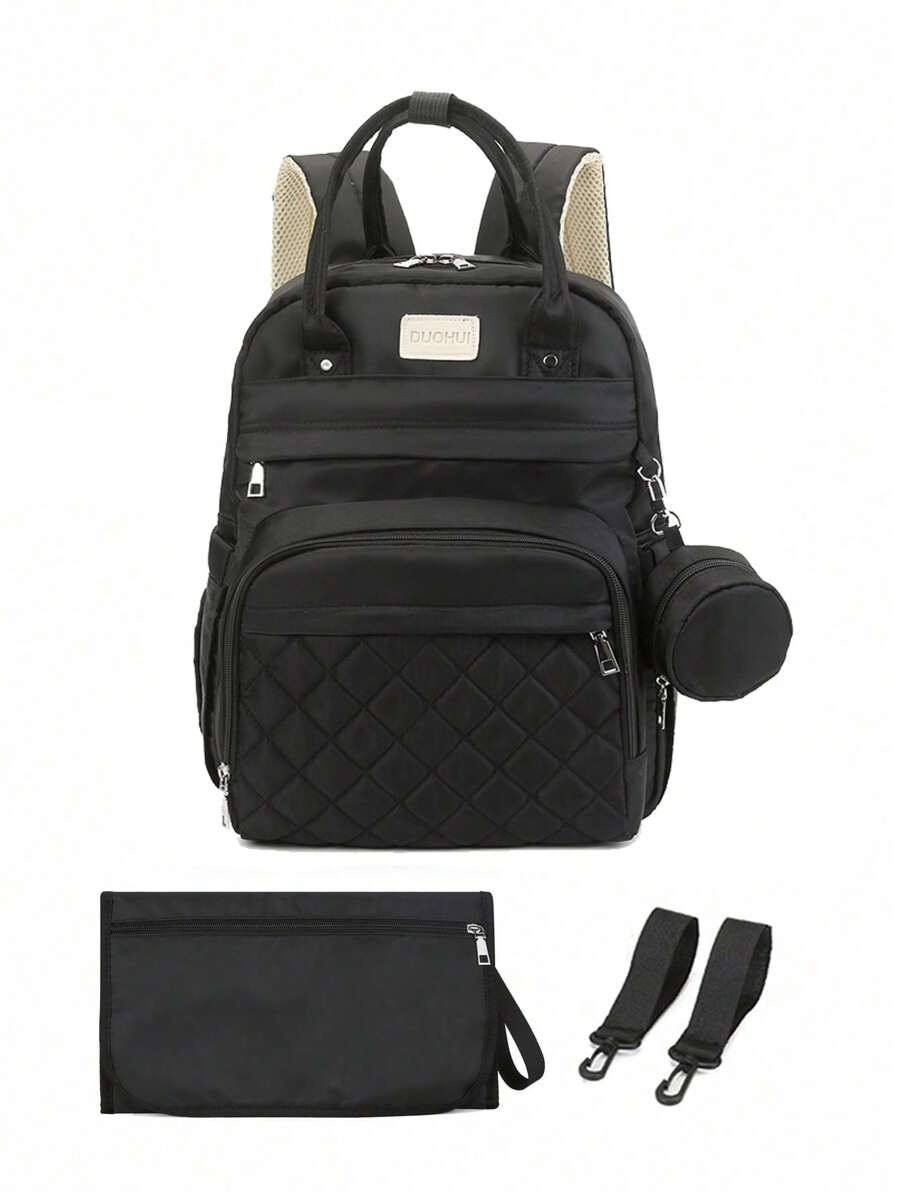 2pcs/set Embroidered Double-shoulder Mummy Bag - Black - View 1