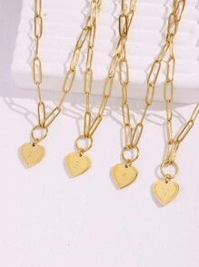 1對心型吊墜，腐蝕字母和心形字母，不鏽鋼字母和心形款式項鍊，適合辦公室女士，情人節禮物，派對珠寶