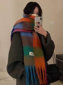 1 Miếng Của phụ nữ Nhiều màu Kẻ sọc Áo Màu nước In Polyester Viền tua Khăn quàng cổ - Nhiều màu - Xem 3