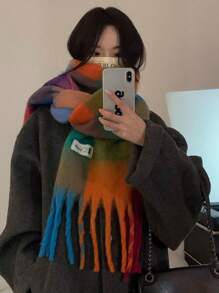 1 Miếng Của phụ nữ Nhiều màu Kẻ sọc Áo Màu nước In Polyester Viền tua Khăn quàng cổ - Nhiều màu - Xem 4