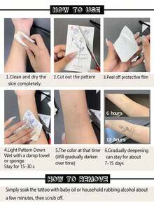 Herbal Temporary Tattoo Sticker Can Last For 7-14 Days, 1pc Minimalist Bouquet Design, Waterproof Flora Small Tattoo For Shoulder, Arm, Leg, Suitable For Women And Girls - Blue - View 6