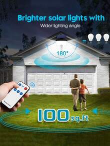 4 件/2 件户外太阳能灯 190 LED 带遥控照明，6000LM 运动传感器太阳能泛光灯，防水安全灯超级黄昏到黎明太阳能照明，室内外庭院车库公园广场门廊照明装饰灯，户外花园照明适用于小路、庭院、露台 - 黑色 - 查看 6