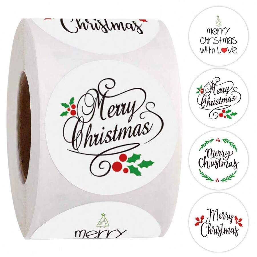 500 Pcs/Roll Merry Christmas Sticker For Package Seal Labels - White - View 1
