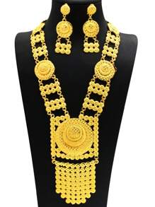 1Set New Popular 24K Alloy Dubai Jewelry Set For Women Necklace Earrings  Thailand Bride Wedding Gifts - Yellow Gold - View 6