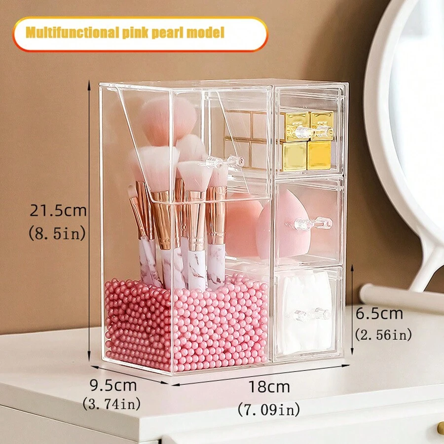 1 Miếng Acrylic Đa dụng Cọ trang điểm Chống bụi Trong suốt Mỹ phẩm Loại vỏ , Cọ lông mày Làm đẹp Chải Hộp trữ - Hồng - Xem 1