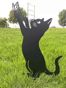 1入組鐵藝黑貓造型3d庭院標誌,長37cm,寬18cm,適用於戶外花園裝飾