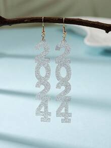 1對閃閃發光的亚克力2024新年長吊墜耳環,適用於她的新年禮物,派對珠寶