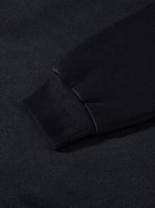 男童休闲纯色圆领长袖卫衣，秋冬季 - 黑色 - 查看 4