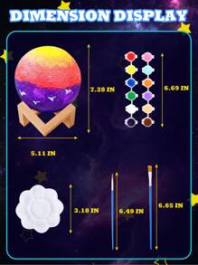 5.2英吋diy月球燈套件,適用於女孩男孩禮品,自己動手畫月球燈套件,工藝diy 3d月球燈銀河燈,月球夜燈適用於臥室派對家居裝飾 - 黃色 - 查看 9