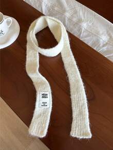 1 女復古軟糯長細圍巾保暖百搭裝飾羊毛針織圍巾窄版修飾脖頸時尚前衛圍巾 - 白色 - 查看 2