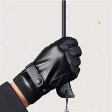 kissyouths 冬季女性pu洗皮革登山戶外騎行摩托車加加厚保暖防風防寒手套觸控防滑手套旅行滑雪手套黑色 - 黑色 - 查看 2