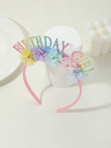 1pc Rainbow Glitter Birthday Girl Letter Headband With 5 Assorted Color Small Flower Rivets, Birthday Party Hair Accessory