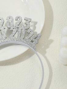 New Year Hair Accessory, Silver Glitter 'bye 2023 Hello 2024' Letter Hair Hoop