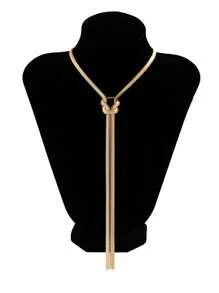 1件时尚蛇骨流苏链条项链，简约Y形金属项链，个性化环绕式设计，适合女士配饰 - 金黃色 - 查看 4