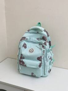 綠色新潮印花背包,多功能休閒旅行背包,大容量,適用於polyester商務旅行和休閒旅行,學生書包,輕鬆日常包,戶外情人節男士禮物 - 綠色 - 查看 9