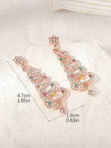 1對精美多彩微鑲聖誕樹耳環,適合女性參加聖誕派對 - 玫瑰金 - 查看 3