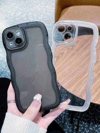 2 件/組透明黑色波浪手機殼,相容於 Iphone