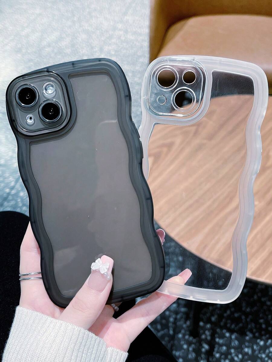2 件/組透明黑色波浪手機殼,相容於 Iphone - 彩色 - 查看 1
