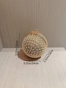 Moonlit EveBag Women's Fashion Round Ball-Shaped Rhinestone-Studded Glitter Evening Bag Handbag Party Bag With Chain, Bags Ladies Elegant, Wedding - Gold - View 6