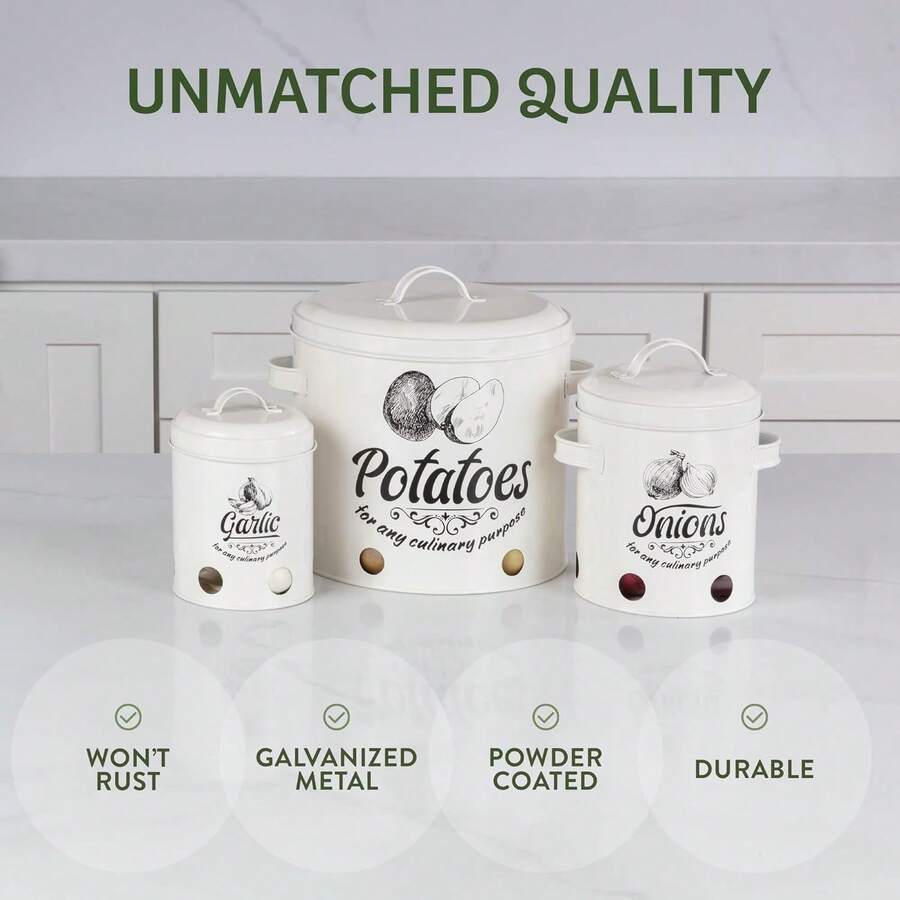 Debao Potato and Onion Storage with Garlic Holder Set of 3 Containers