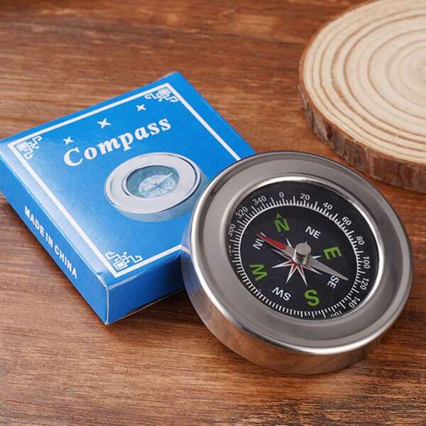 Boussole En Acier Inoxydable 1 Pièce, Pour Équipement De Camping Et De Randonnée En Plein Air, Cadeau De Voyage Ou Outil Pédagogique D'orientation, Version Anglaise