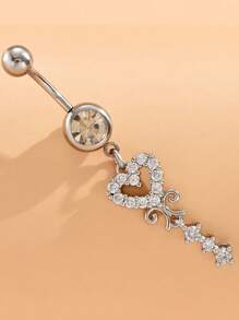 1 件不锈钢心形锆石流苏肚脐环，6 爪铜镶嵌锆石闪亮穿孔首饰，适合女士 - 銀色 - 查看 6
