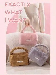 可愛的毛絨化妝包旅行收納包,適用於化妝品和護膚產品冬季禮物,女孩女士生日禮物 - 粉色 - 查看 11