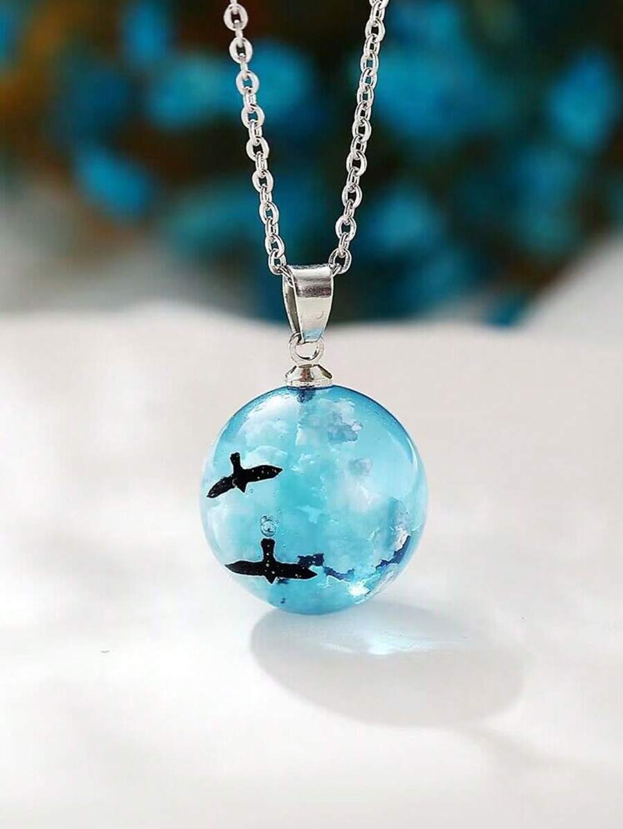 1入組白雲藍天玻璃球吊墜項鍊,優質送禮首選