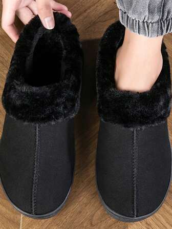 Men's, Students', Elderly's Warm Winter Snow Shoes With Leather Upper, Indoor & Outdoor Slipper