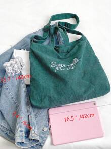 素色字母印花可調節肩帶購物袋適合購物和外出書包適合研究生、青少年女孩、新生、大二、初中和高中學生、大學和高中，非常適合戶外、旅行和返校 - 墨綠色 - 查看 3