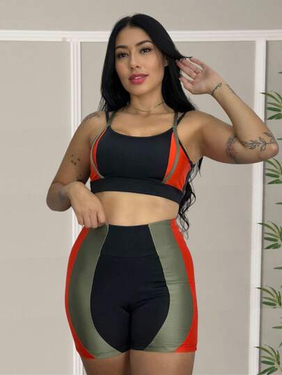 Conjunto Bermuda + Top com Bojo Academia Fitness Confortável 11055/11047